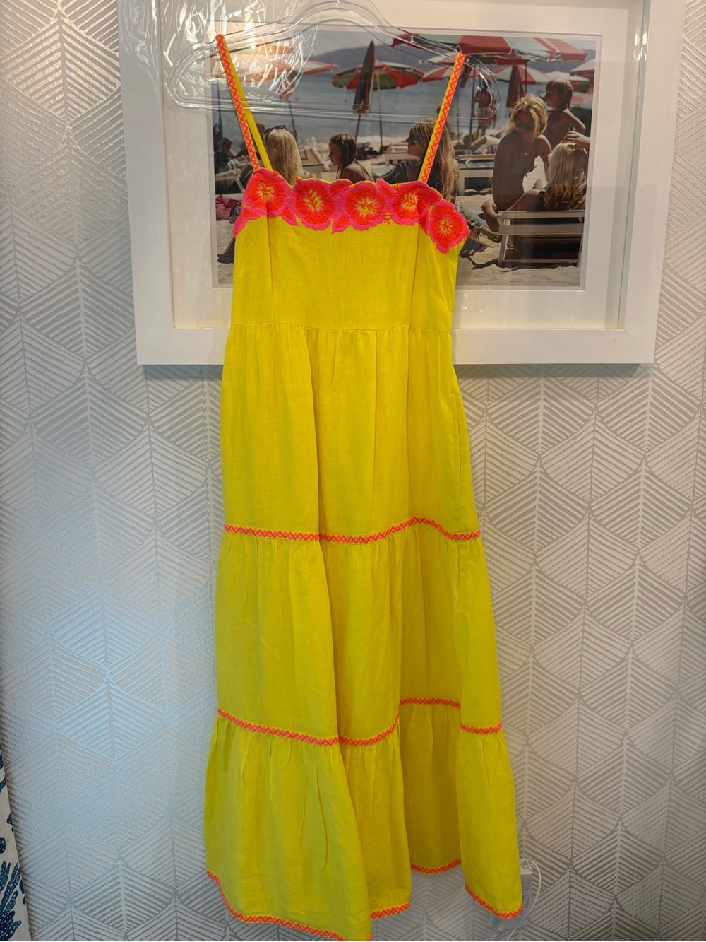 Pink City Prints Bright Yellow Midi Sundress with Pink Trim